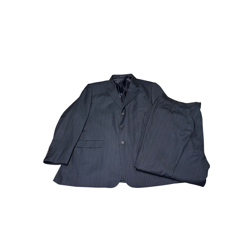Giorgio Fiorelli Mens Charcoal Black Pinstripe 150s 2 piece 54R W48 L27 Italy